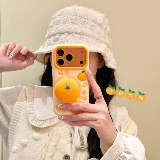 Stoßfeste Silikon-Handyhülle mit 3D Ständerhalter für iPhone 17 16 15 14 13 Pro Max Plus in Orange - Bild 1