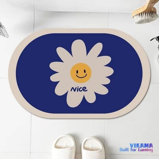 VIKAMA Kieselgurteppich für Badezimmer und Toilette, blau, oval, rutschfest, B/T: 80 x 50 cm - Bild 1