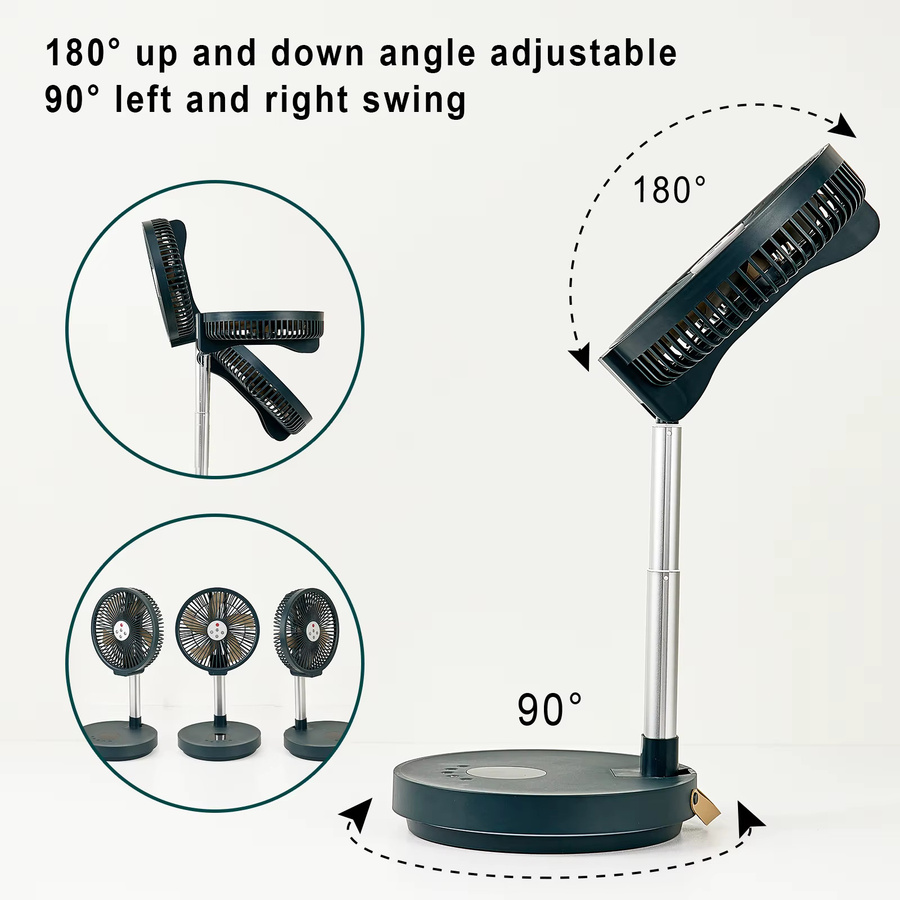 TENGKESi Faltventilator mit Fernbedienung und LED-Nachtlicht, geräuscharm mit Schwenkfunktion und 7200mAh Akku, Durchmesser: 25,4 cm - Bild 4
