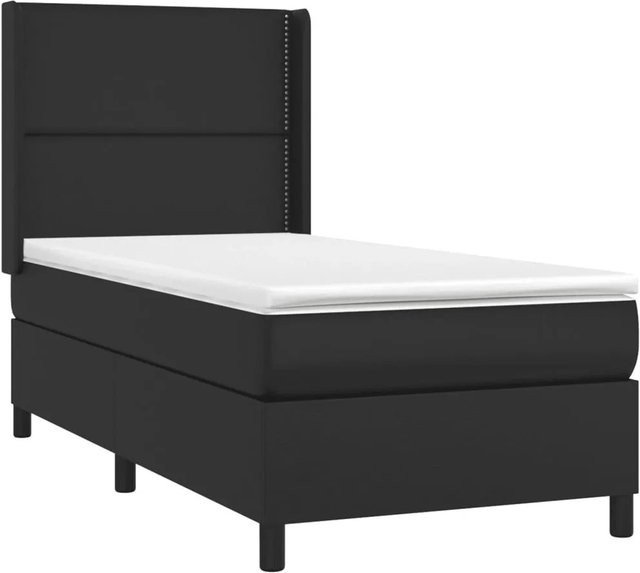 vidaXL Boxspringbett mit Matratze in Schwarz, Hybrid-Bett mit LED-Unterbettbeleuchtung und USB-Ladeport, Kunstleder und Stoff, B/T/H: 90 x 200 x 128 cm - Bild 1