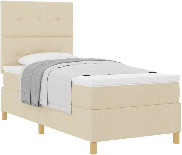 vidaXL Boxspringbett mit Matratze und Kopfteil in Creme und Beige, modernes Design mit Taschenfederkern, B/T/H: 90 x 200 x 140 cm - Bild 1