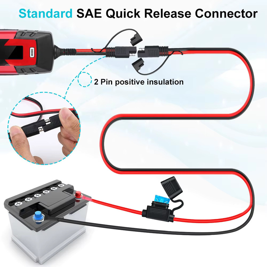 SAE Kabel Verlängerungsadapter mit Sicherung und O-Stecker, 16AWG Terminal Quick Release, Farbe: Rot - Bild 3