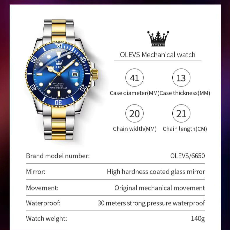 OLEVS Armbanduhr Automatik, Edelstahl, Schwarz, Herren - Bild 6