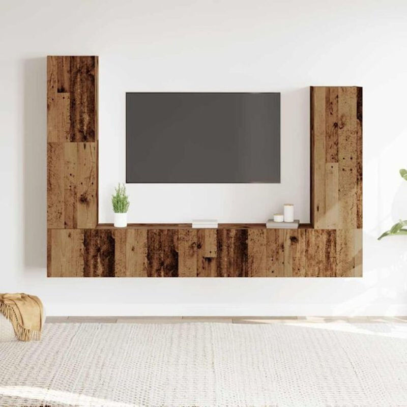 Vidaxl 4-teiliges TV-Schrank-Set zur Wandmontage in Braun mit Altholz-Optik im Industrial-Stil aus Holzwerkstoff - Bild 1