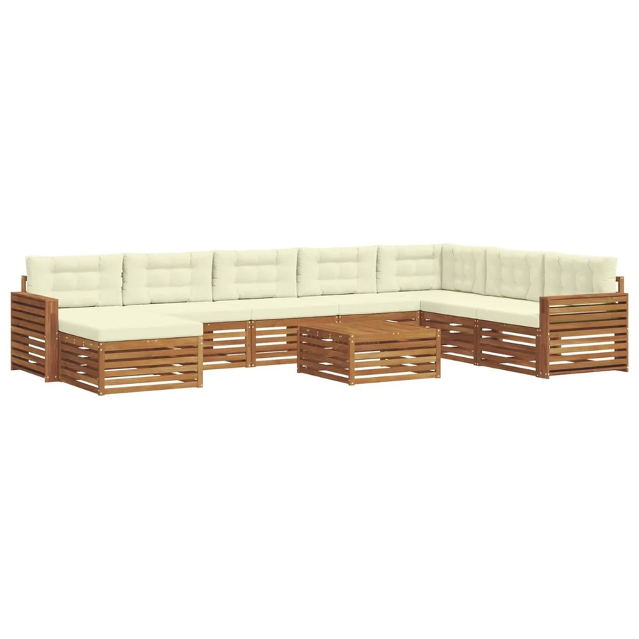 vidaXL Sofagarnitur 9-teilig aus Akazie Massivholz in Natur und Creme mit Polsterkissen und Armlehnen in U-Form - Bild 2