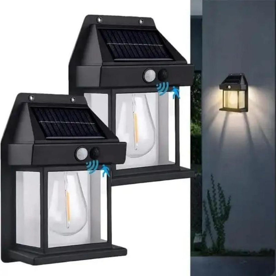 LIUXING Fire Solar Wandleuchten im 4er-Set mit Bewegungssensor und LED-Glühbirne, wasserdicht IP65, Schwarz - Bild 13