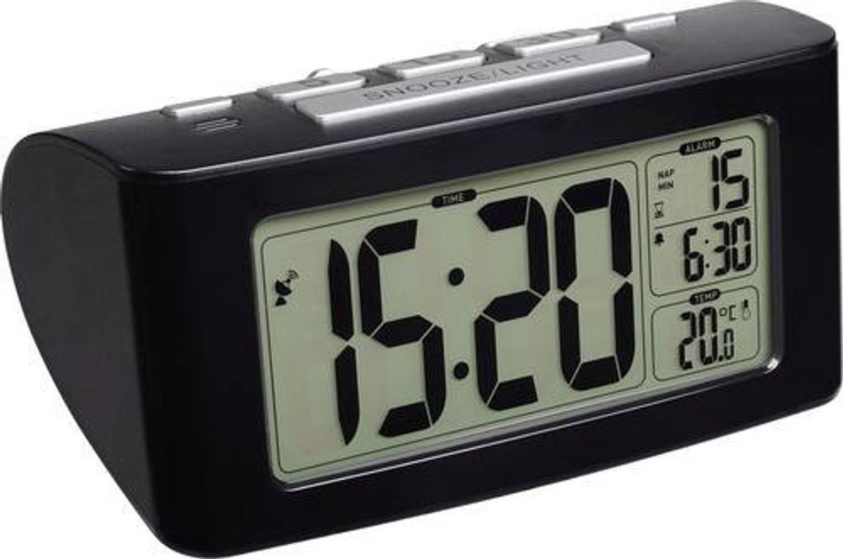 TFA Dostmann Digital Funkwecker Siesta Schwarz mit Beleuchtung, Thermometer und Schlummerfunktion - Bild 1