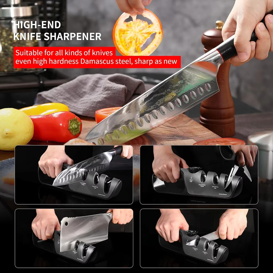 RSCHEF Messerschärfer JT287 mit verstellbarem Winkel, 3-stufiger manueller Handschärfer in Rot und Schwarz - Bild 6