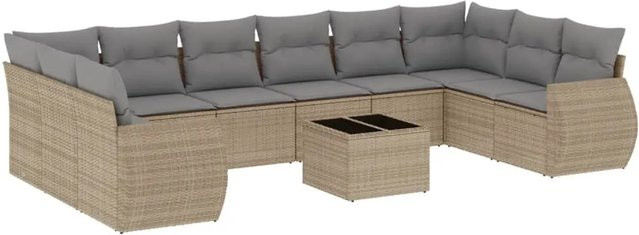 vidaXL 11-tlg Garten-Sofagarnitur in U-Form aus Poly-Rattan mit Kissen in Beige und Grau - Bild 1