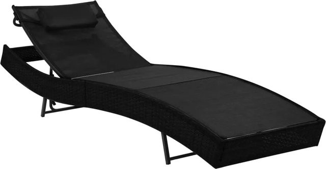 vidaXL Sonnenliege aus PE-Rattan und Textilene in Schwarz mit verstellbarer Kopfstütze und ergonomischer Form, B/T/H: 213,0 x 91,5 x 70,0 cm - Bild 1