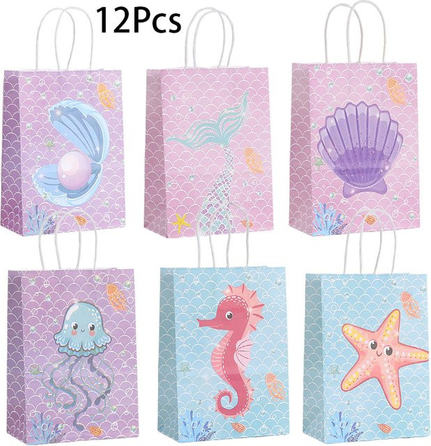 12 Stück Ozean Tier Papier Geschenktüten mit Qualle und Meerjungfrau für Kindergeburtstage und Babypartys - Bild 1