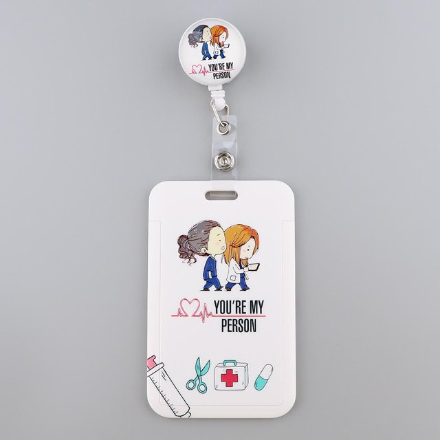 Yiran Furniture Grey's Anatomy Cartoon Ausweisrolle einziehbar in Pink und Weiß mit Krankenschwesterausweis und Visitenkartenhalter - Bild 1