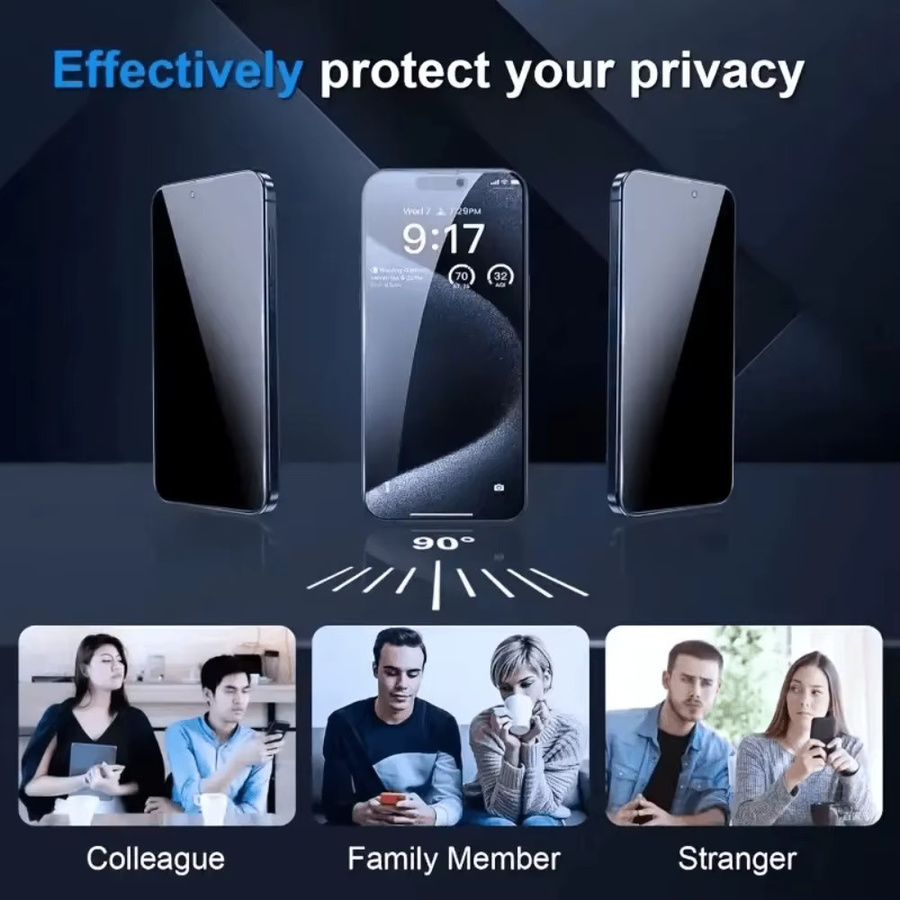DIXSG 4-in-1 Anti Spy Schutzset aus gehärtetem Glas für iPhone 17 16 15 14 13 12 11 Pro Max Plus Air Mini inklusive Kameraobjektivfolie, transparent - Bild 2