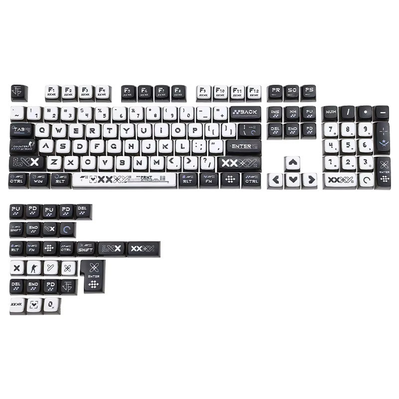 4-seitige Tastenkappen mit klarem Obermuster für mechanische MX-Tastaturen, 132 Tasten mit Numpad für 60 % 75 % 87 % 96 % 100 Layouts, PC+PBT-Material, Farben: Schwarz, Weiß, Transparent - Bild 3