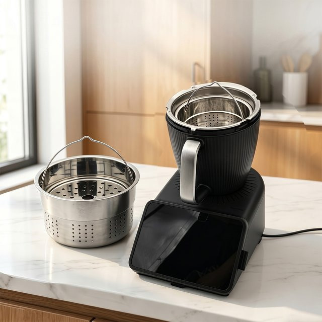 Vorwerk Edelstahl-Dampfkorb in Silber mit Griff für Thermomix TM7 TM6 TM5 - Bild 1