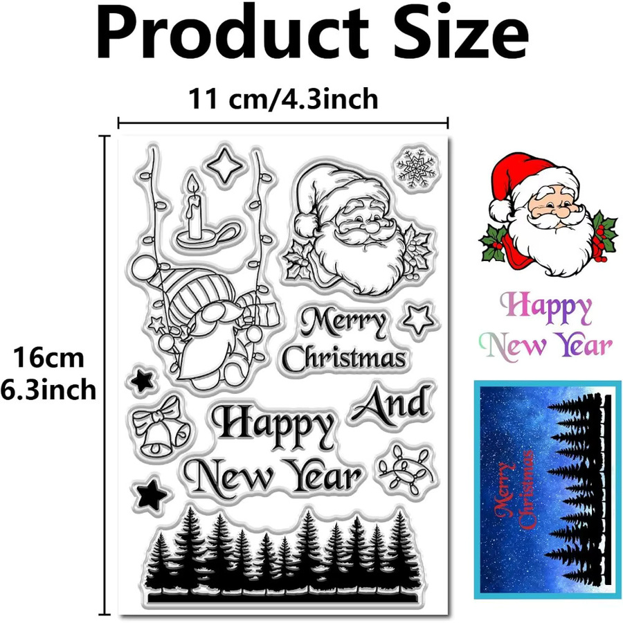 Transparente Silikonkautschukstempel für Weihnachten mit Motiven wie Weihnachtsmann, Kiefer, Wald, Zwerg und Elf - Bild 2