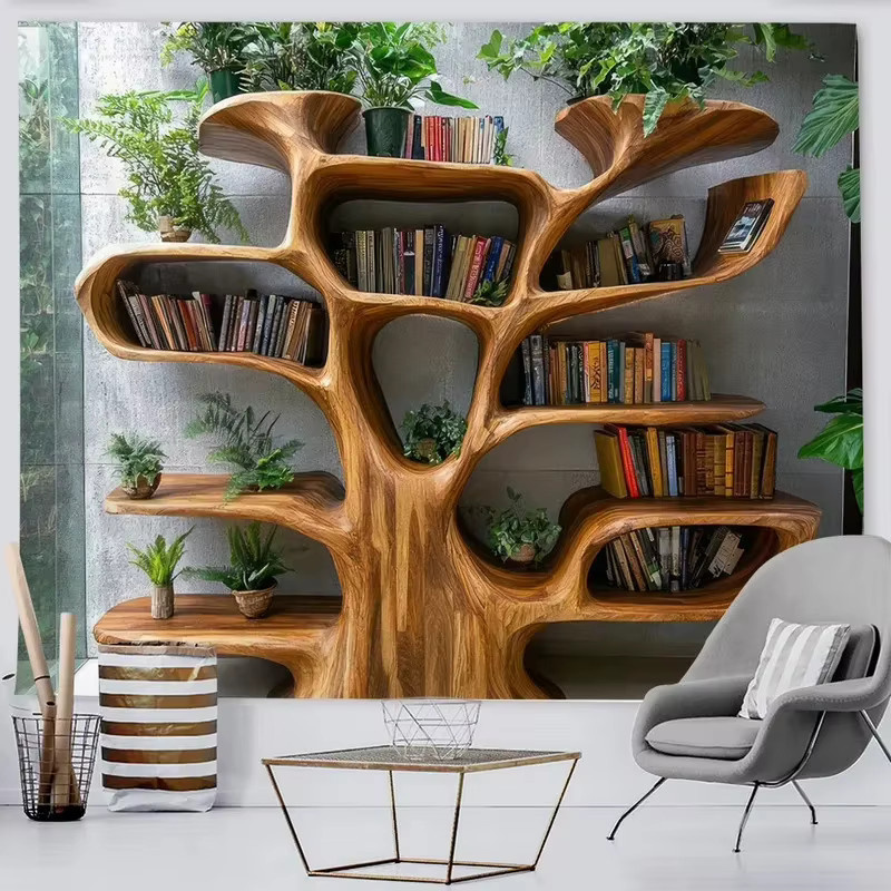 VIKAMA Wandteppich Baum des Lebens in Naturwald-Optik, Vintage-Kunststil für dein Wohnzimmer, Braun - Bild 1