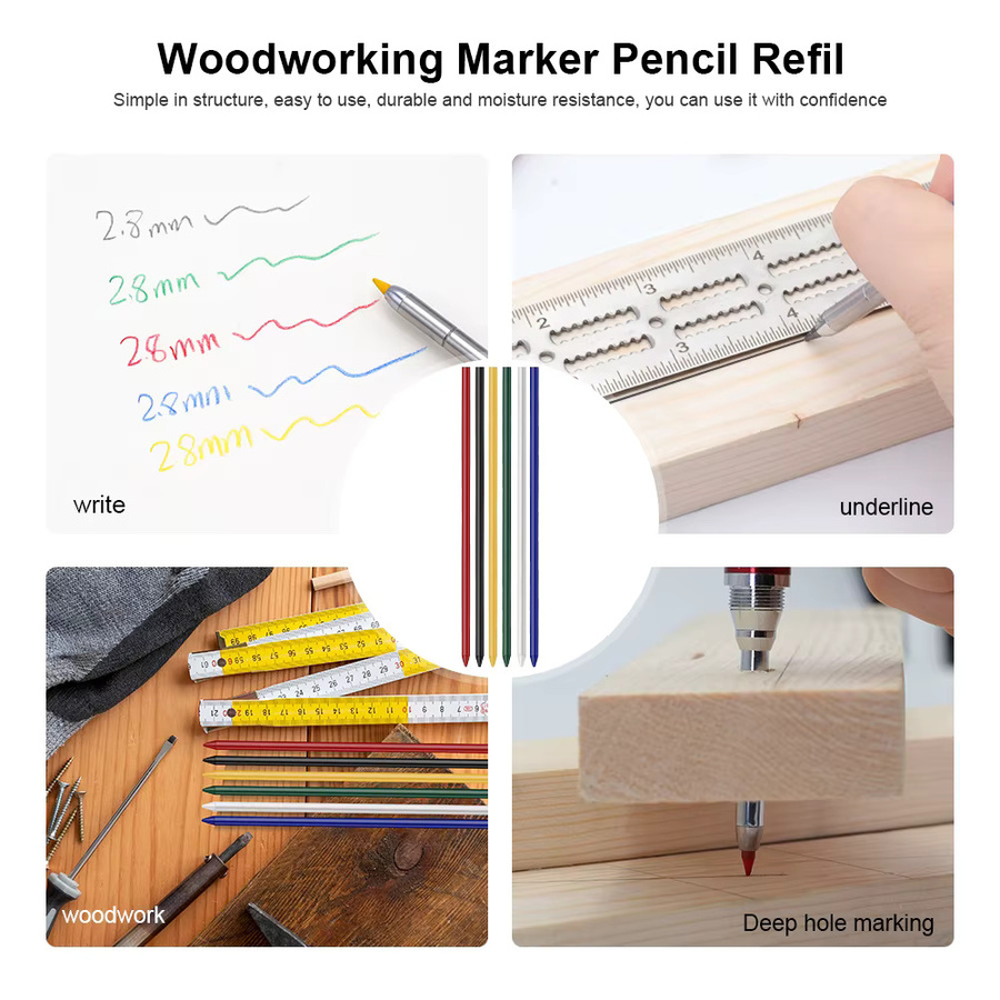 MROOFUL Ersatzstiftsatz für Holzbearbeitungsstifte mit Anspitzer und Radiergummi, 2,8 mm, Multicolor - Bild 4