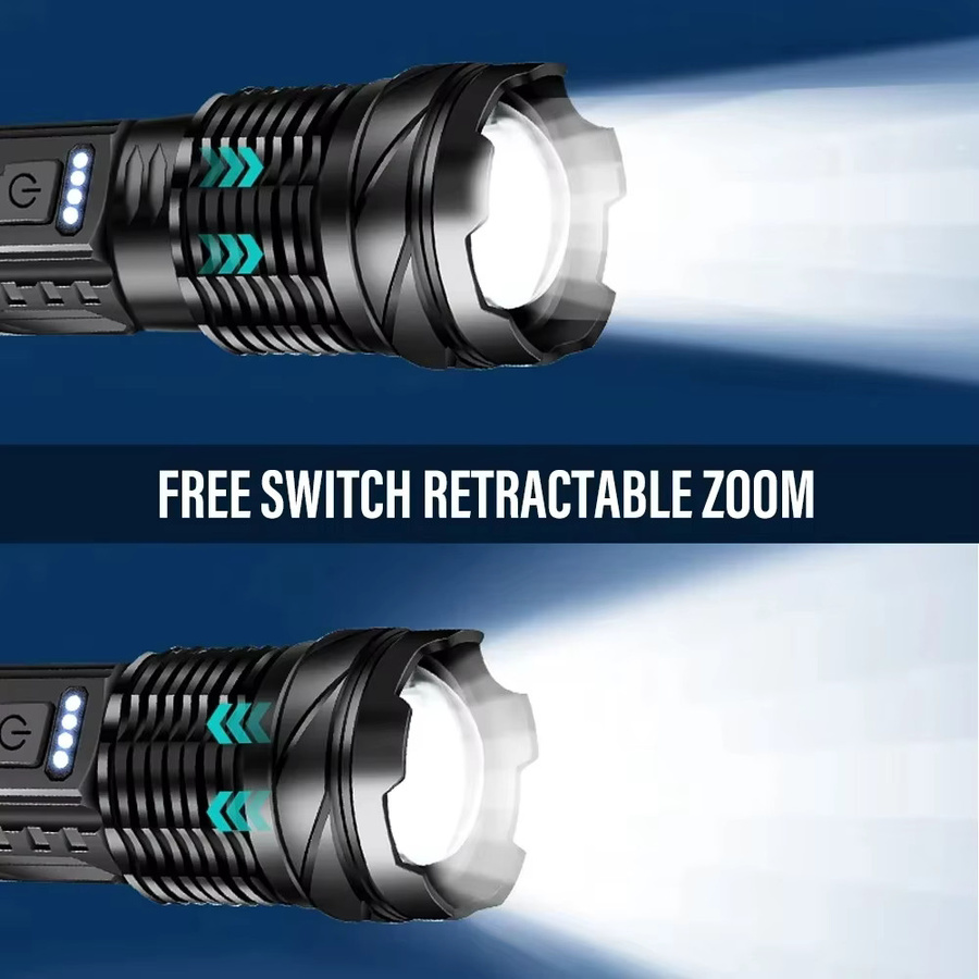 KDULIT LED-Taschenlampe in Schwarz, wiederaufladbare taktische Zoomlampe aus Metall für Outdoor und Camping - Bild 6