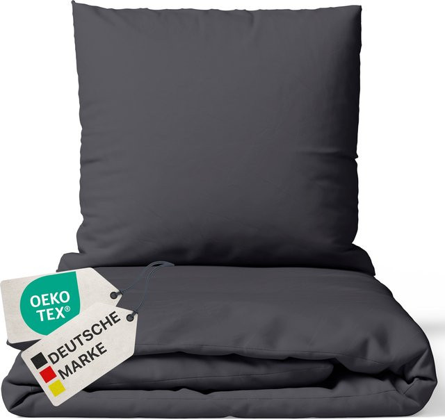 NYVI Bettwäsche Set DreamScience Renforcé aus 100% Baumwolle, Anthrazit, B/H: 155 x 220 cm und B/H: 80 x 80 cm - Bild 1