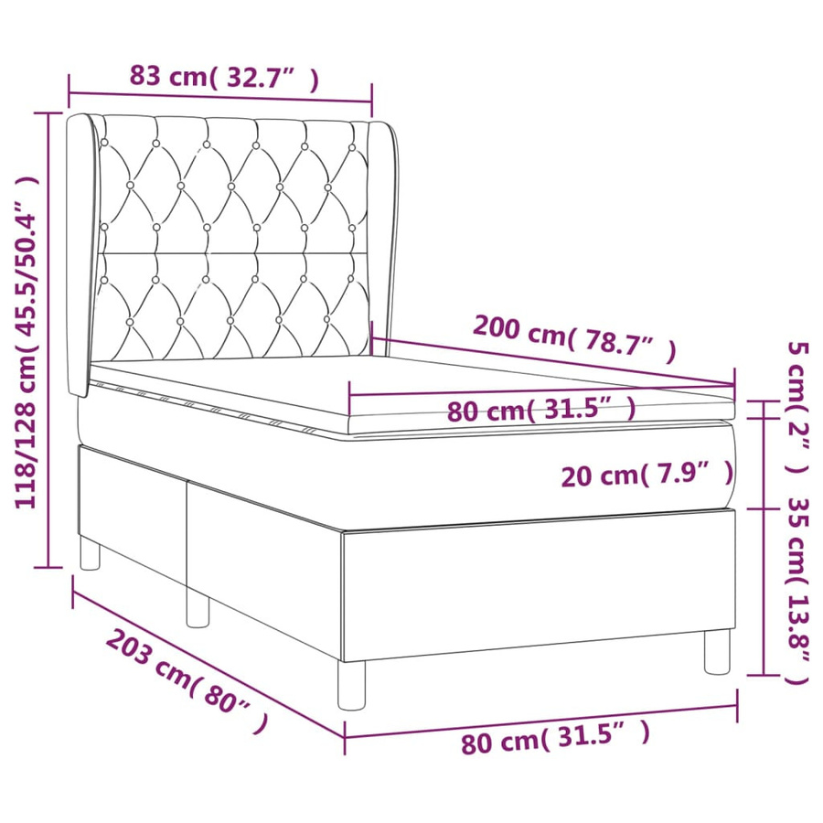 vidaXL Boxspringbett Hybrid mit Matratze Dunkelgrau B/T/H: 80 x 200 x 128 cm - Bild 3