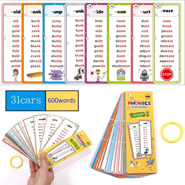 Phonics Frühkindliches Bildungsset mit 31 Flashcards für natürliches Lernen, 600 Wörter, Mehrfarbig - Bild 1