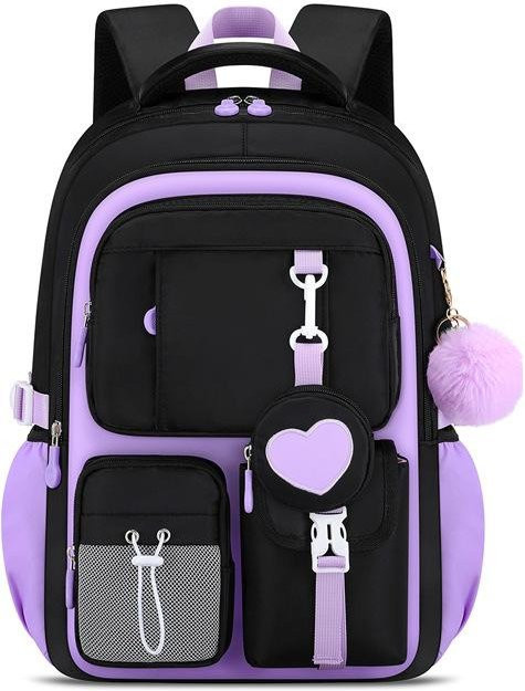 Fancy Style Studio Liebes-Serie Grundschulrucksack für Mittelschülerinnen, Lila, Orthopädisch und Leicht mit Großer Kapazität - Bild 1