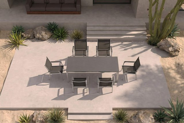 Kettler Esstischgruppe Kettalux-Plus mit 6 Stapelsesseln BasicPlus in Silber und Anthrazit, B/T/H: 160 x 95 cm - Bild 1