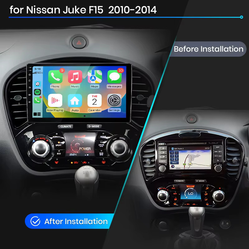 Junsun Android Auto Autoradio für Nissan Juke F15, Wireless Apple CarPlay und Bluetooth Multimedia System mit 9,0 Zoll IPS Touchscreen, Schwarz - Bild 2