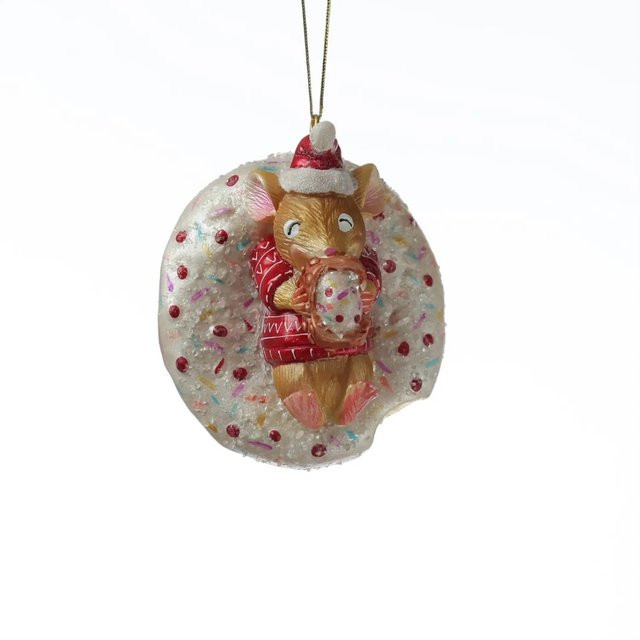 Marelida Christbaumschmuck Maus mit Donut aus Glas in Weiß und Multicolour, Höhe: 10 cm - Bild 1