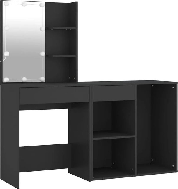vidaXL LED-Schminktisch mit Schrank in Schwarz aus Holzwerkstoff, B/T/H: 140 x 40 x 60 cm - Bild 1
