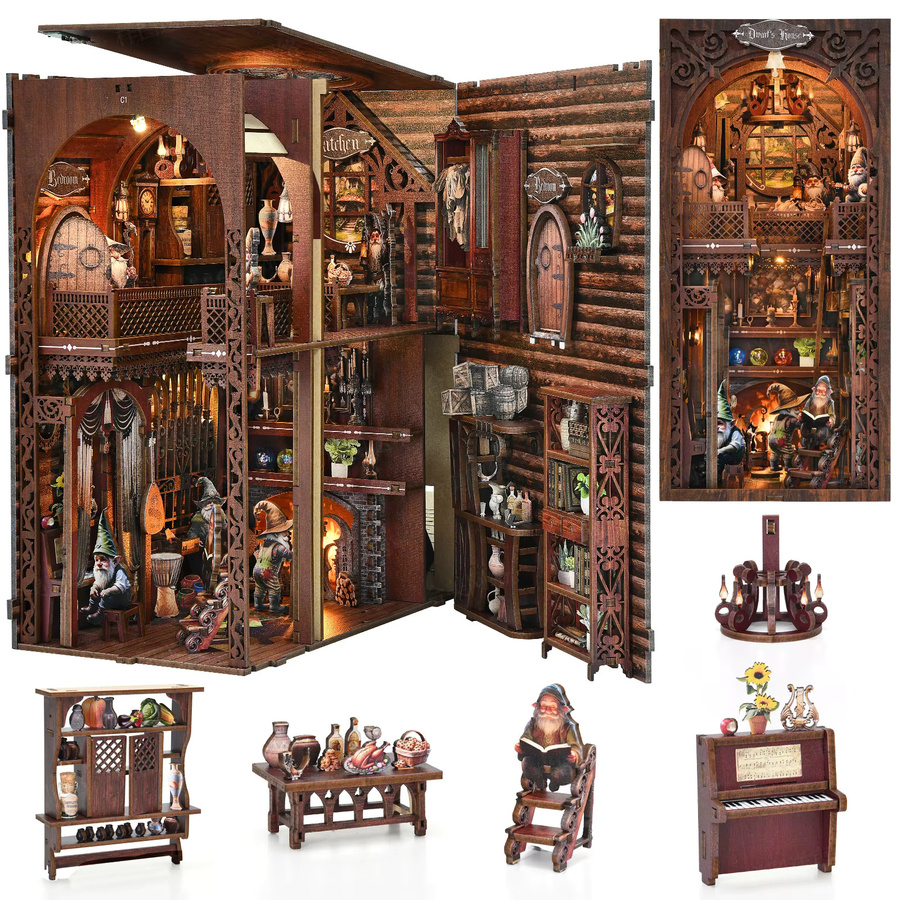 Battoom DIY 3D Holzpuzzle Bücherregal als Puppenhaus Regaleinsatz in Braun - Bild 2