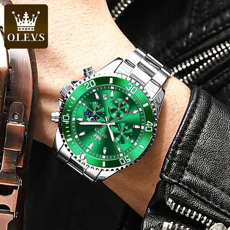 OLEVS Chronograph, Quarz, Edelstahl, Schwarz, 42,5 mm, Herren - Bild 1