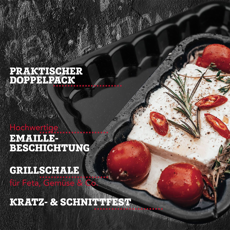 FMprofessional Grillschale aus emailliertem Stahl, Schwarz, 2 Stück, B: 21 cm, T: 12 cm, H: 2,5 cm - Bild 2