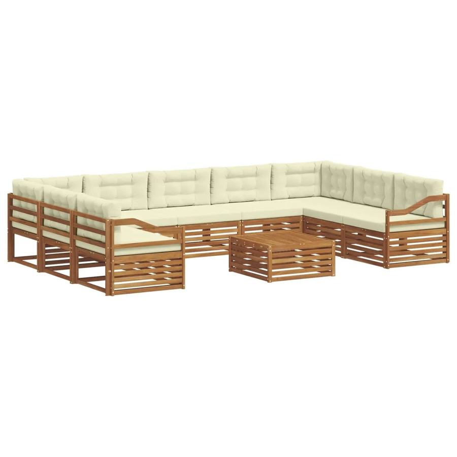 vidaXL Sofagarnitur aus Massivholz Akazie in Natur und Creme mit 10 Teilen und abnehmbaren Polstern - Bild 2