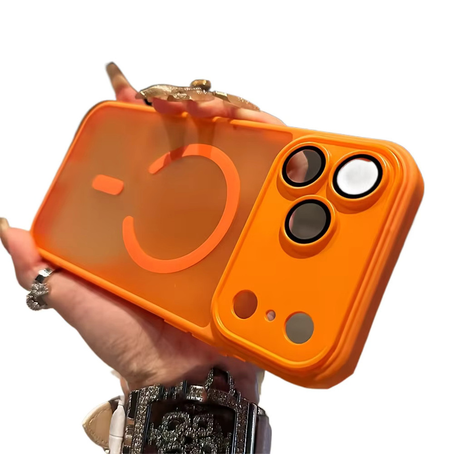 Magnetische und stoßfeste Handyhülle für iPhone 11 bis iPhone 17 Air in Blau und Orange mit mattem, durchscheinendem Design und MagSafe-Kompatibilität - Bild 4