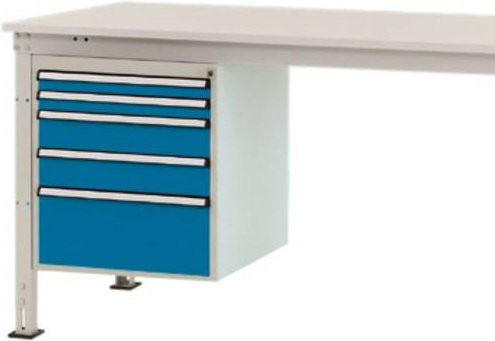 Manuflex ZB4863.5007 Gehäuse-Unterbau Stationär in Blau mit 5 Schubfächern und Nutzhöhe 500 mm für Tischtiefe 1000 mm - Bild 1
