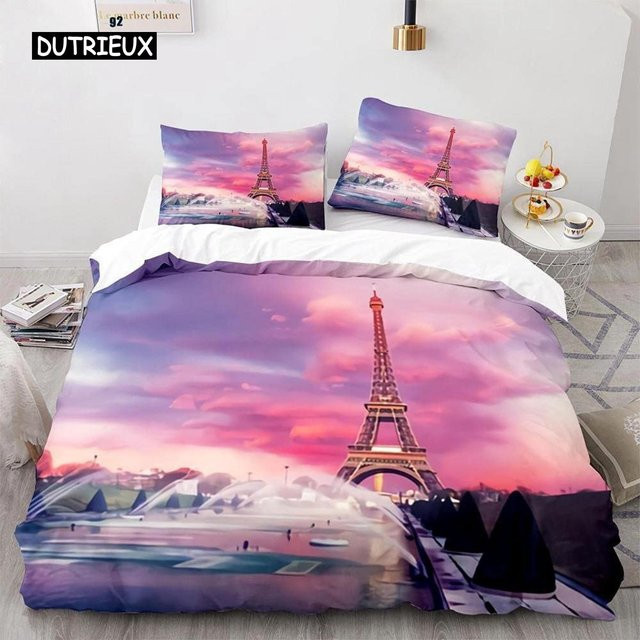 Bettwäsche-Set Eiffelturm Vintage mit Motiv Sakura für Kinder und Mädchen von Binchi Outdoor Product, Mehrfarbig, B/H: 135 x 200 cm - Bild 1
