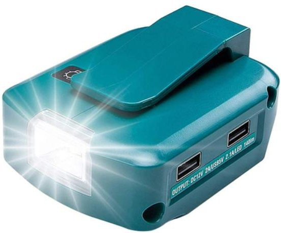 Adapter LED Arbeitsleuchte für Makita 14.4V/18V Li-Ion Akku BL1830 BL1430 mit Dual USB Konverter und weißem LED Licht - Bild 1