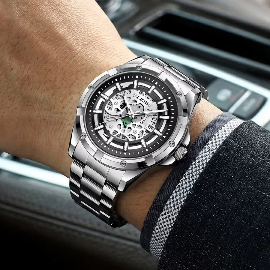 LIGE Armbanduhr Quarz, Edelstahl, Schwarz, Herren - Bild 4