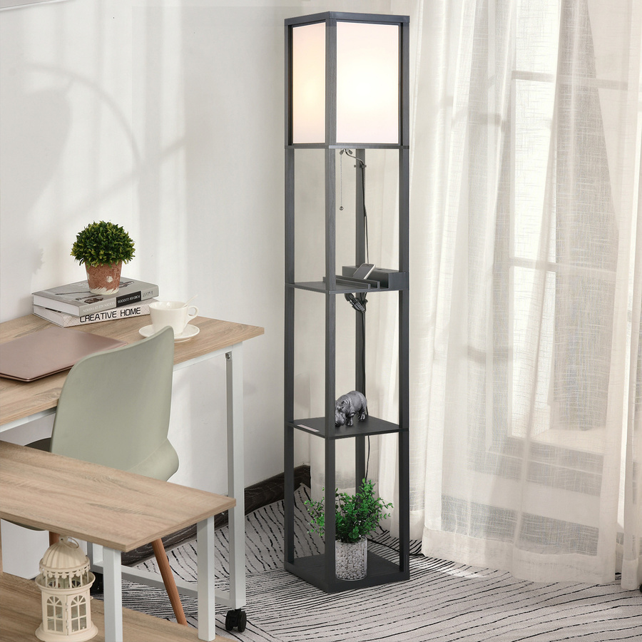 HOMCOM Moderne Stehlampe mit Regalen in Schwarz und Weiß, B/T/H: 26 x 26 x 160 cm - Bild 2
