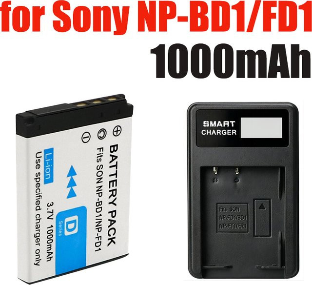 Sony Li-Ion Kamera Akku NP-FD1 NP-BD1 mit 1000 mAh für DSC T300 TX1 T900 T700 T500 T200 T77 T90 - Bild 1