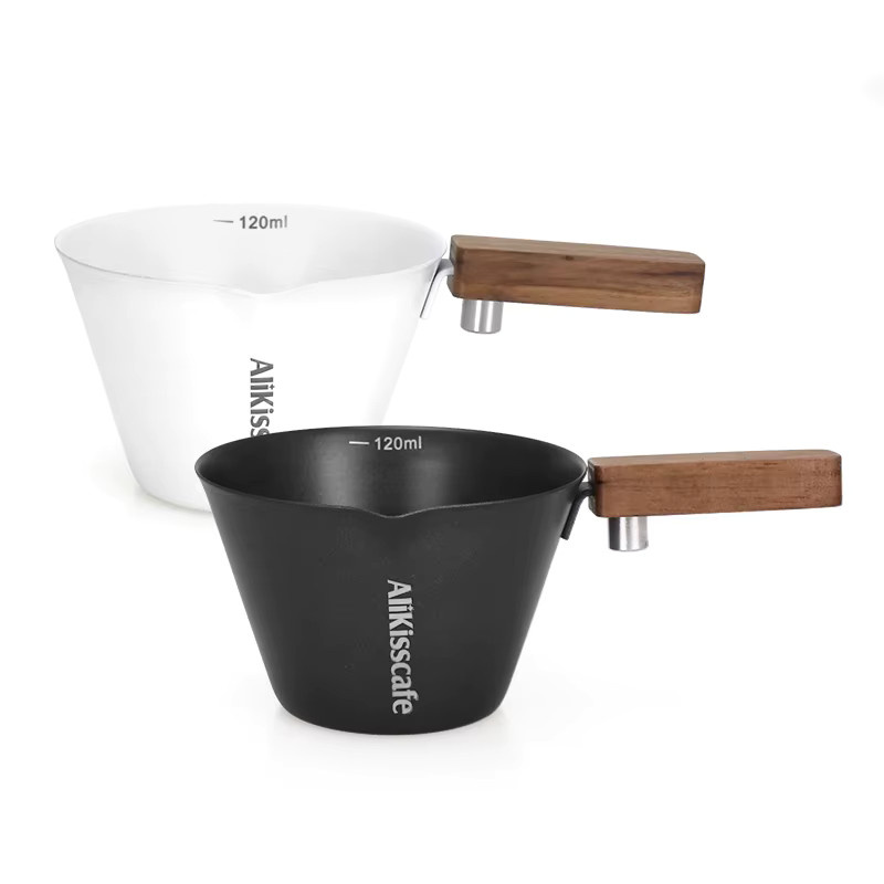 ALIKISSCAFE Espresso-Messbecher aus Edelstahl mit Holzgriff und Skala, 120 ml - Bild 4