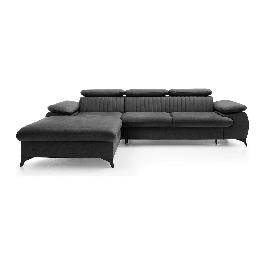 Vente-unique Schlafsofa Samara in Anthrazitgrau mit Samtbezug und L-Form - Bild 2