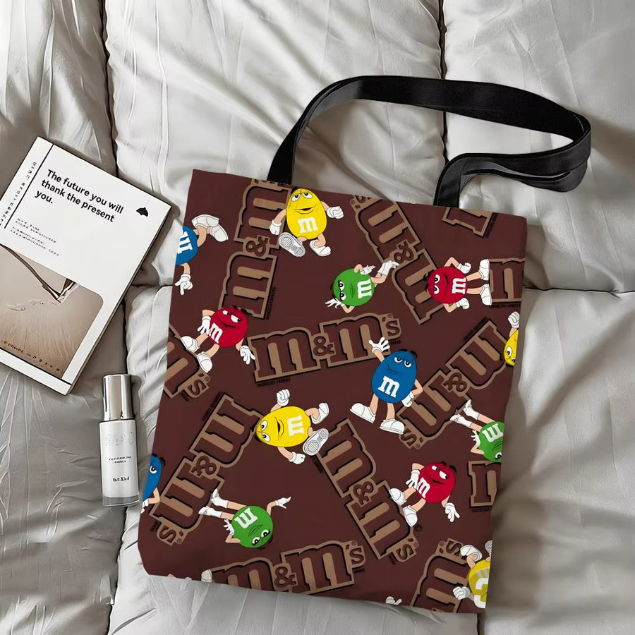 M Candy Cartoon Chocolate M Leinen-Shopper wiederverwendbare Einkaufstasche in Schwarz und Multicolour - Bild 3