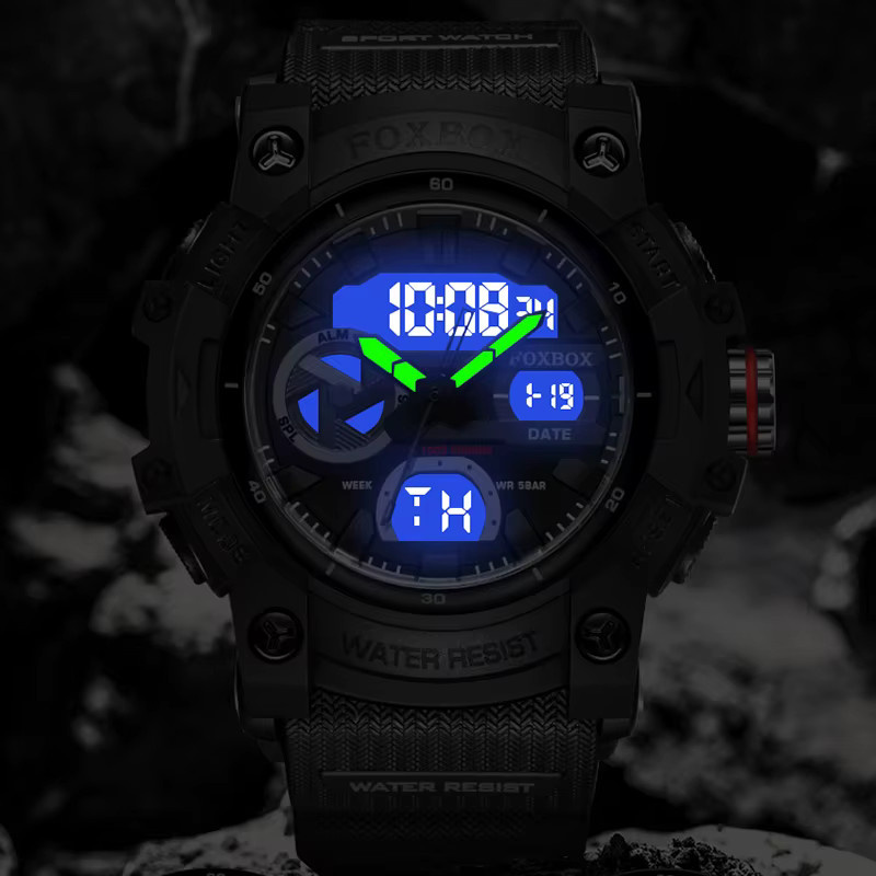FOXBOX Digitaluhr, Quarz, Kunststoff, Edelstahl, Schwarz, Herren - Bild 4