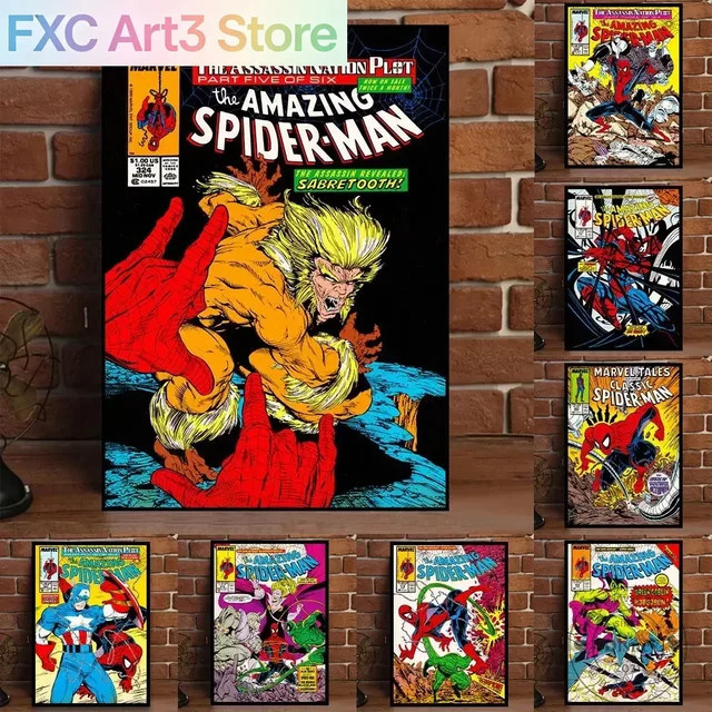 Kayou Marvel Vintage Comics Spiderman Leinwandbild als rahmenlose Wandkunst in Multicolour - Bild 1