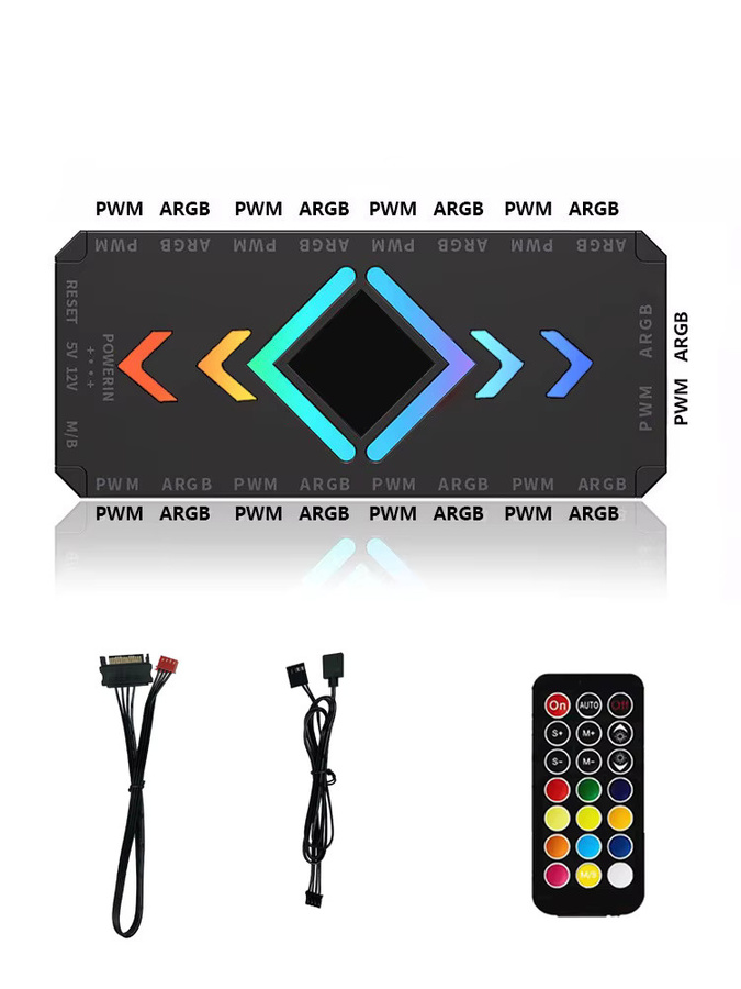 kebidumei ARGB PWM Lüfter-Hub-Adapter mit 1 bis 9 Ports und ARGB-Controller in Weiß mit SATA-Netzteil und Magnethalterung für deinen PC - Bild 5