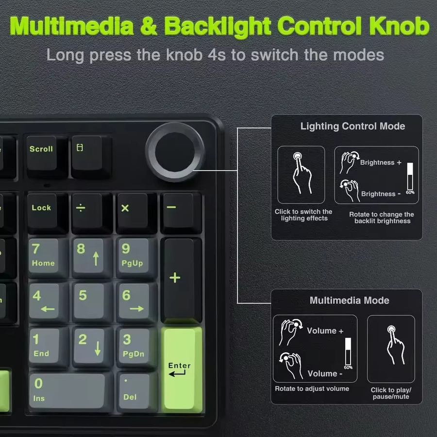 AULA F99PRO Mechanische Gaming-Tastatur mit 99 Tasten, kabellos in Schwarz und Blau, drei Modi, Hot-Swap und Medienknopf - Bild 2