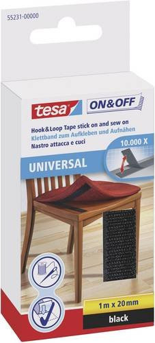 tesa On & Off Klettband zum Aufkleben und Aufnähen, Schwarz, Länge: 1000 mm, Breite: 20 mm - Bild 1
